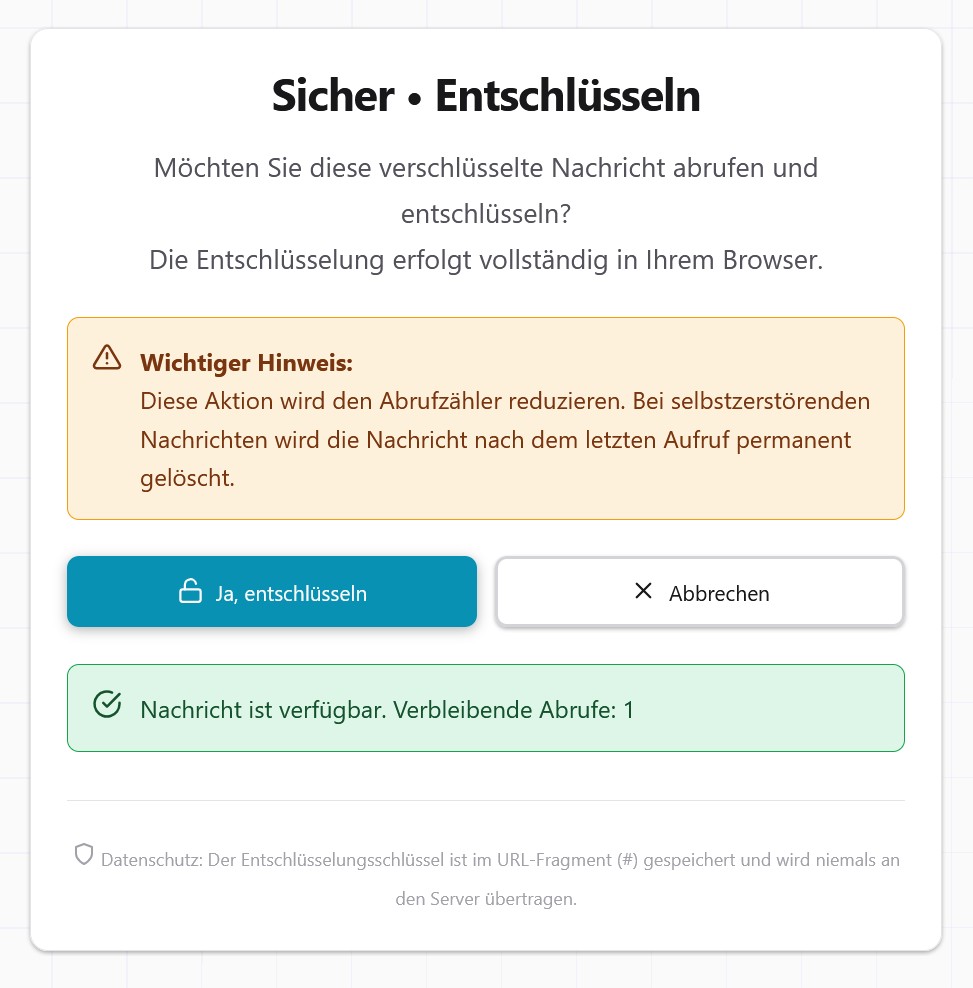 Nachricht entschlüsseln – Sicherheitshinweis vor dem Abruf